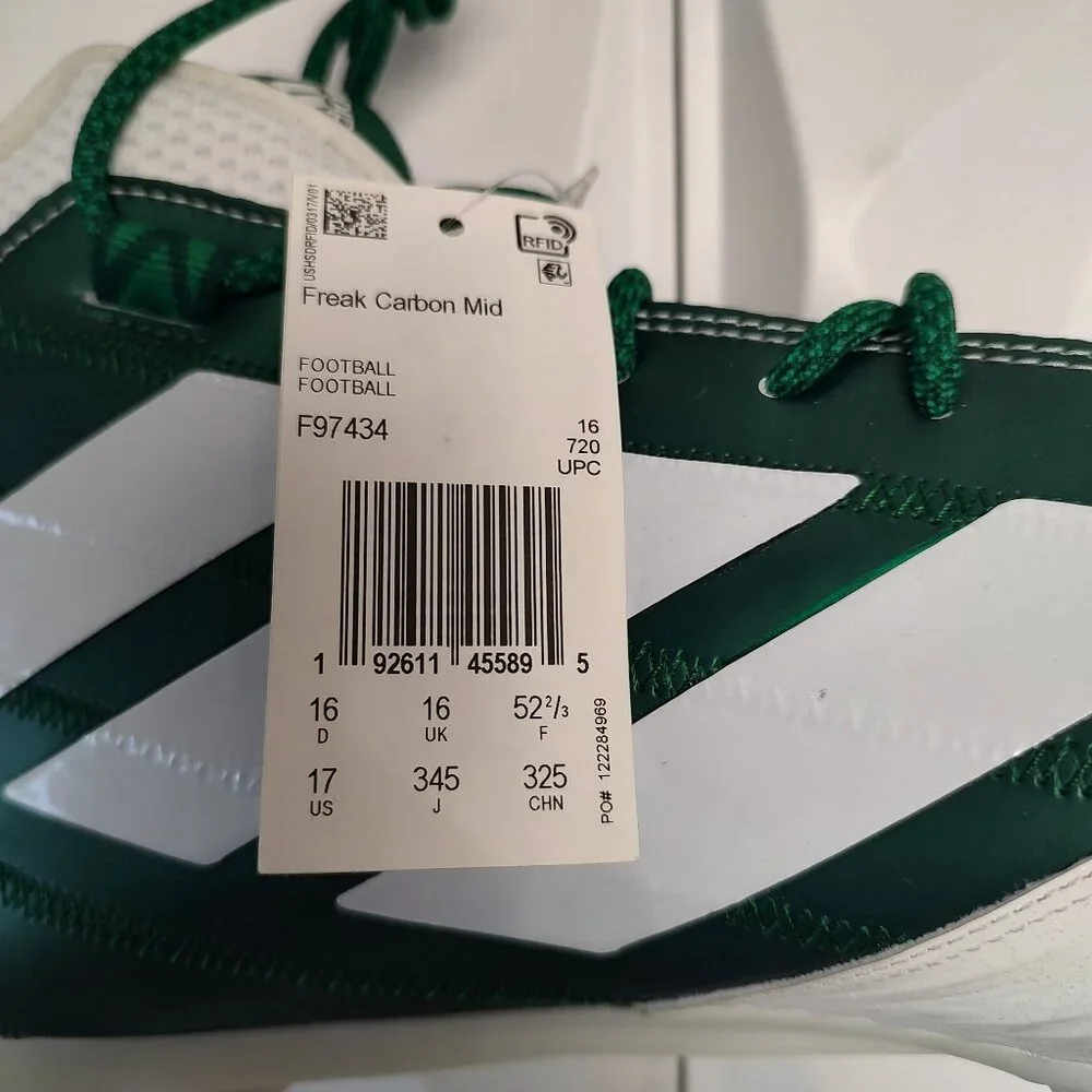 Adidas Mens Football Cleats 17 White Green Shoe Lacrosse Freak Carbon Mid - Picture 8 of 11